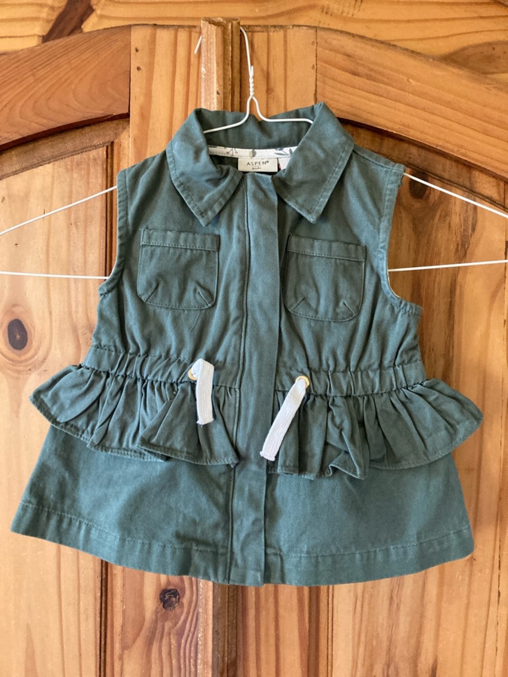 Girls Aspen army green ruffle vest size 24 months